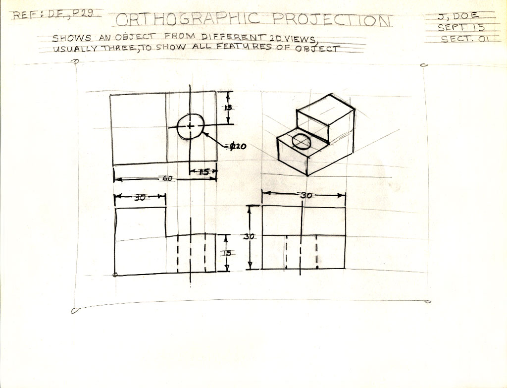 Unit 1 Sketching, Orthographic drawings, Isometric drawings